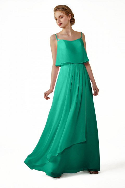 Boho Spaghetti Straps Chiffon V-Back Bridesmaid Dress with Flounce