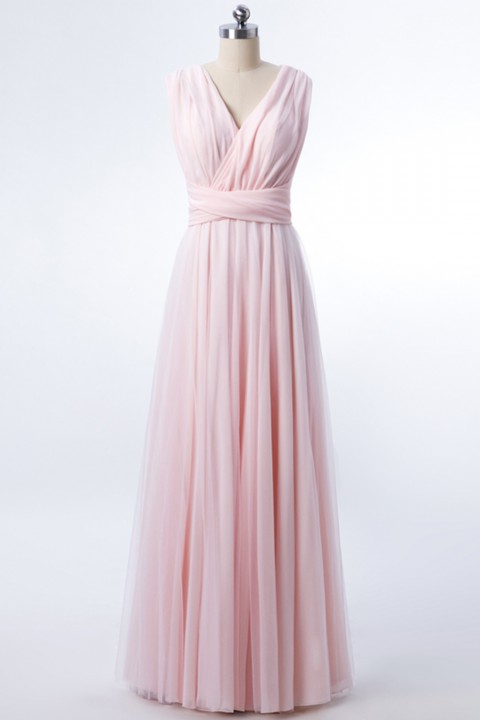 Multi-Wear Open Back Tulle Bridesmaid Dress Long