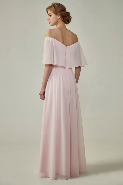 Bohemian Style Off Shoulder Chiffon Flounce Top Bridesmaid Dress