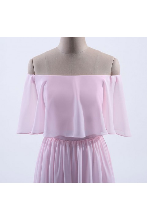 Bohemian Style Off Shoulder Chiffon Flounce Top Bridesmaid Dress