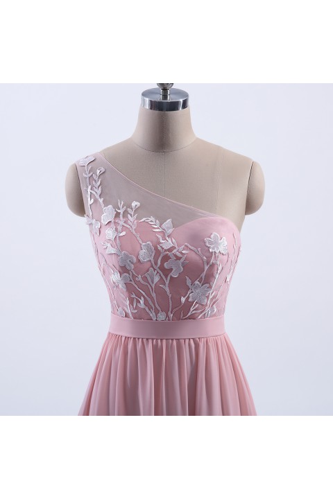 Illusion Sweetheart One Shoulder Lace A-Line Bridesmaid Dress