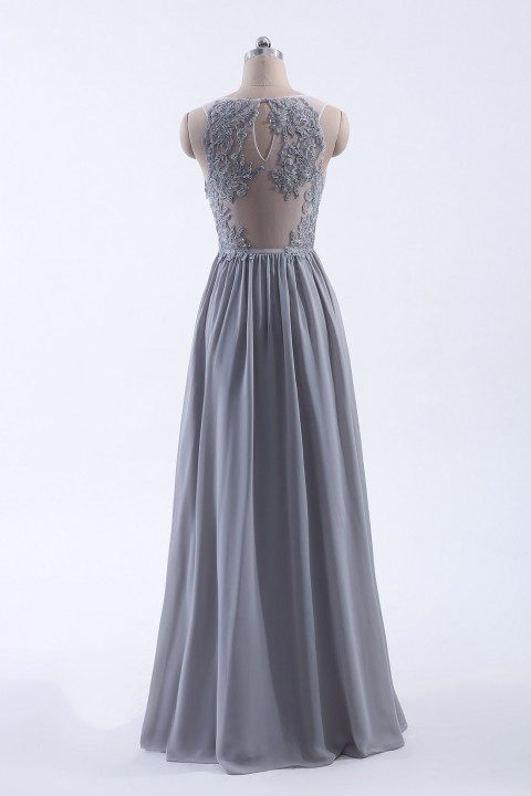 Lace Illusion Back Clousre Tulle Strap V-Neck Bridesmaid Dress with Ruffle