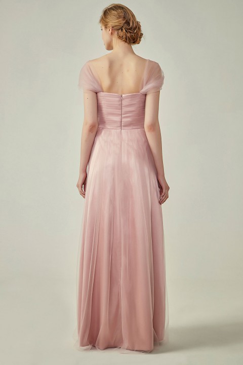 Simple Off the Shoulder Tulle Sweetheart Column Bridesmaid Dress