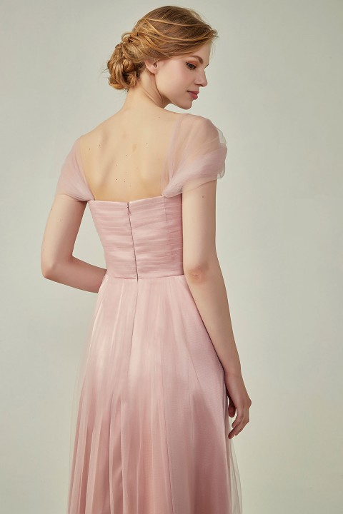 Simple Off the Shoulder Tulle Sweetheart Column Bridesmaid Dress