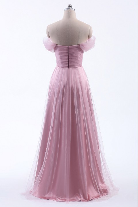 Simple Off the Shoulder Tulle Sweetheart Column Bridesmaid Dress