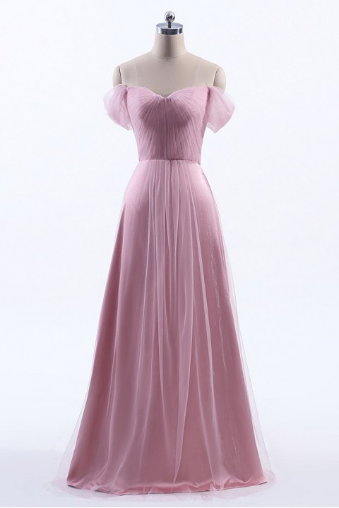 Simple Off the Shoulder Tulle Sweetheart Column Bridesmaid Dress