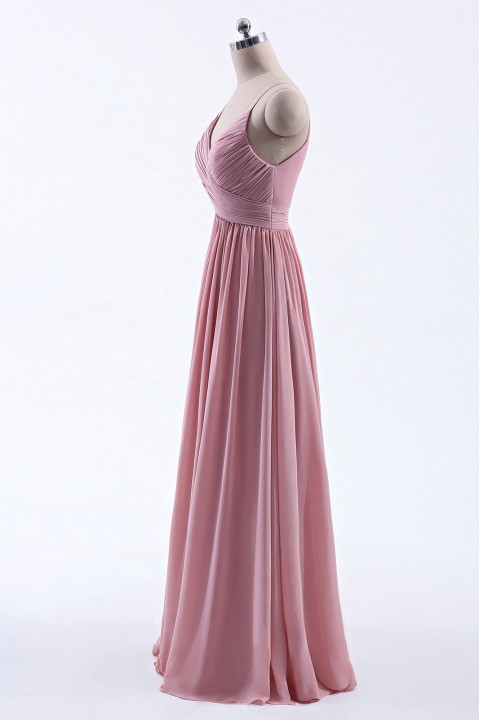 Spaghetti Straps Pleated Low V Back Bridesmaid Dress