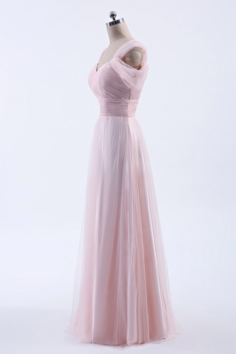 Sweetheart Neckline Cold Shoulder Long V back Tulle Bridesmaid Dress